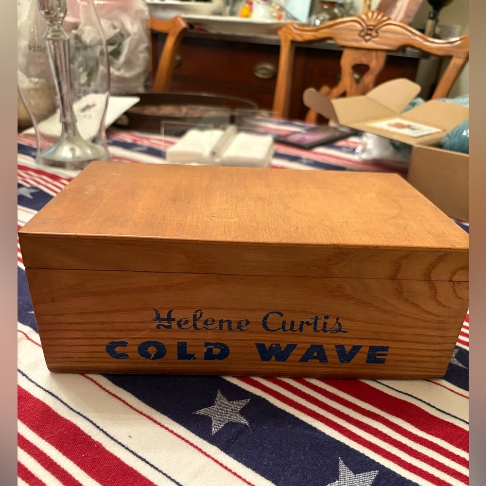 Helene Curtis Cold Wave Wooden Box vintage shipped back from UK